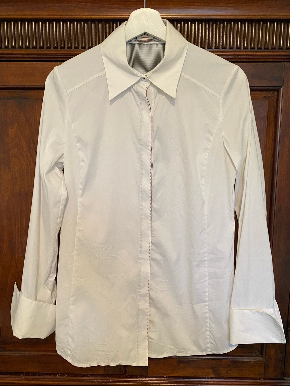 Alice + Olivia Long Crisp White Hidden-Placket Shirt French cuffs minimalist M